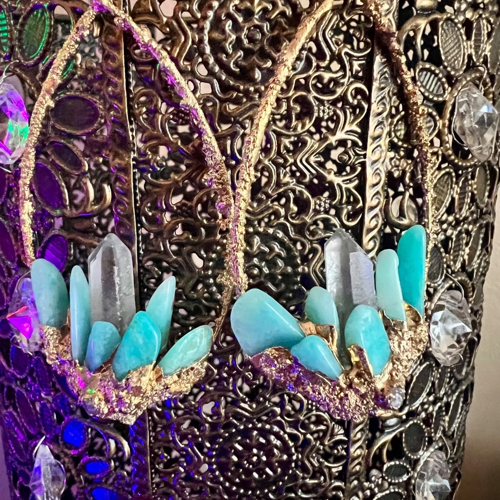 🔮 Amazonite, quartz crystal, herkimer diamond earrings - Picture 3 of 11